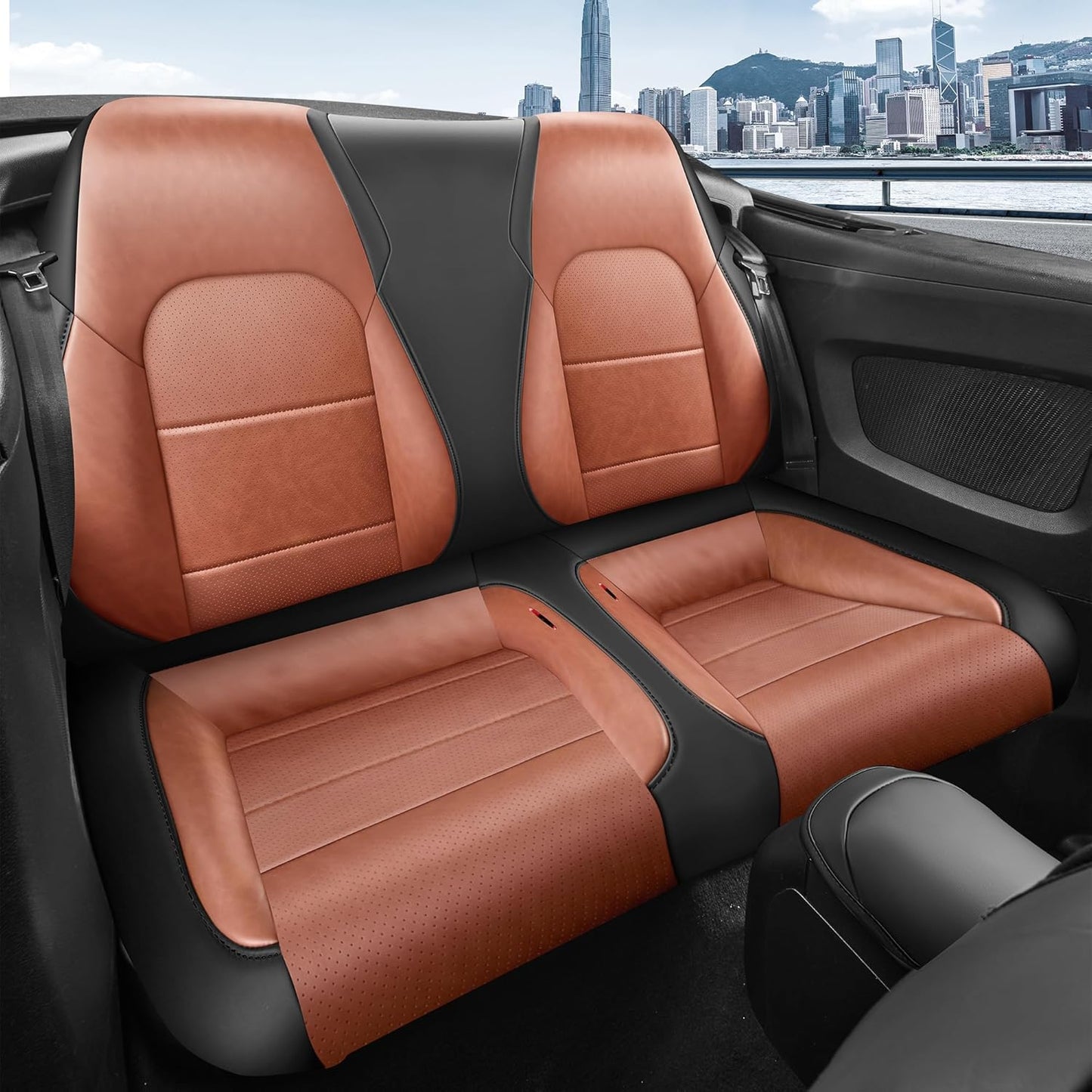 Custom Fit Ford Mustang Convertible Seat Cover 2015 2016 2017 2018 2019 2020 2021 2022 2023 2024 2025 2026, Faux Leather Car Seat Cover Full Set (Convertible-Red+Balck)