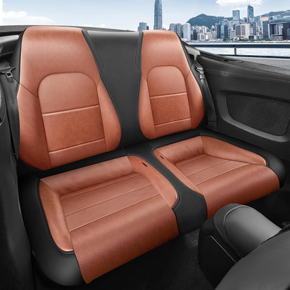 Custom Fit Ford Mustang Convertible Seat Cover 2015 2016 2017 2018 2019 2020 2021 2022 2023 2024 2025 2026, Faux Leather Car Seat Cover Full Set (Convertible-Red+Balck)