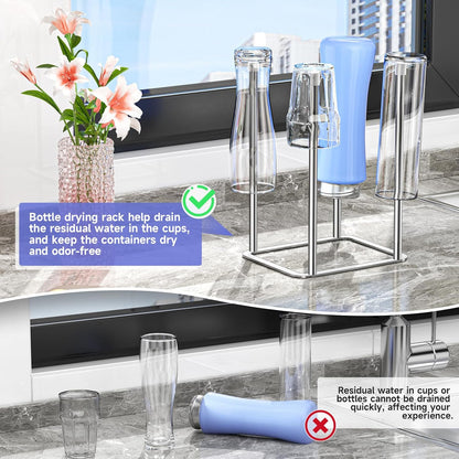 Water Bottle Drying Rack Reusable Bottle Rack Dryer Kitchen Stand Holder Metal Countertop Baby Bottle Drying Rack Water Cup Drying Rack for Plastic Bags, Bottles and Cups (Sliver, Large)