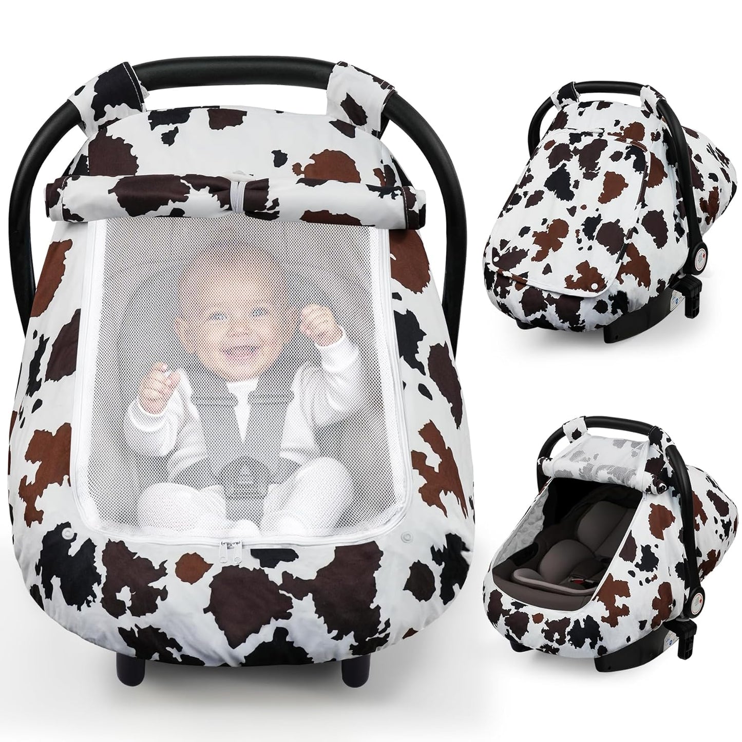 Elstey Car Seat Cover Baby, Minky Dot Carseat Covers Baby Girls, Lightweight Infant Car Seat Cover Canopy with 2 Layers Breathable Mesh Windows, Stroller Carrier for Babies Newborn Essentials