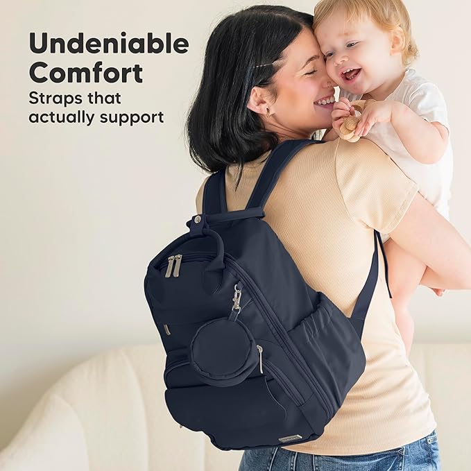 KeaBabies Diaper Bag Backpack - Small Multifunctional Travel Diaper Back Packs, Maternity Baby Changing Bags, 12L Capacity, PU Leather, Waterproof, Unisex, Nappy Changing Pad (Navy Blue, Small)