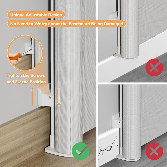 Retractable Baby Gate - 55" Wide x 34" Tall Retractable Mesh Gate with Anti-Crawl Hook, Adjustable Baseboard Bracket, Pet Gate for Stairs and Doorways, Hallways, Kitchen, White