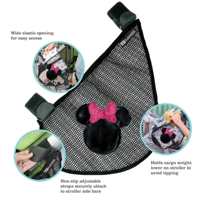 Disney Baby by J.L. Childress Side Sling Stroller Cargo Net - Stroller Organizer Attachment for Storage, Mesh Bag for Baby Accessories, Universal Fit - Mickey, Black