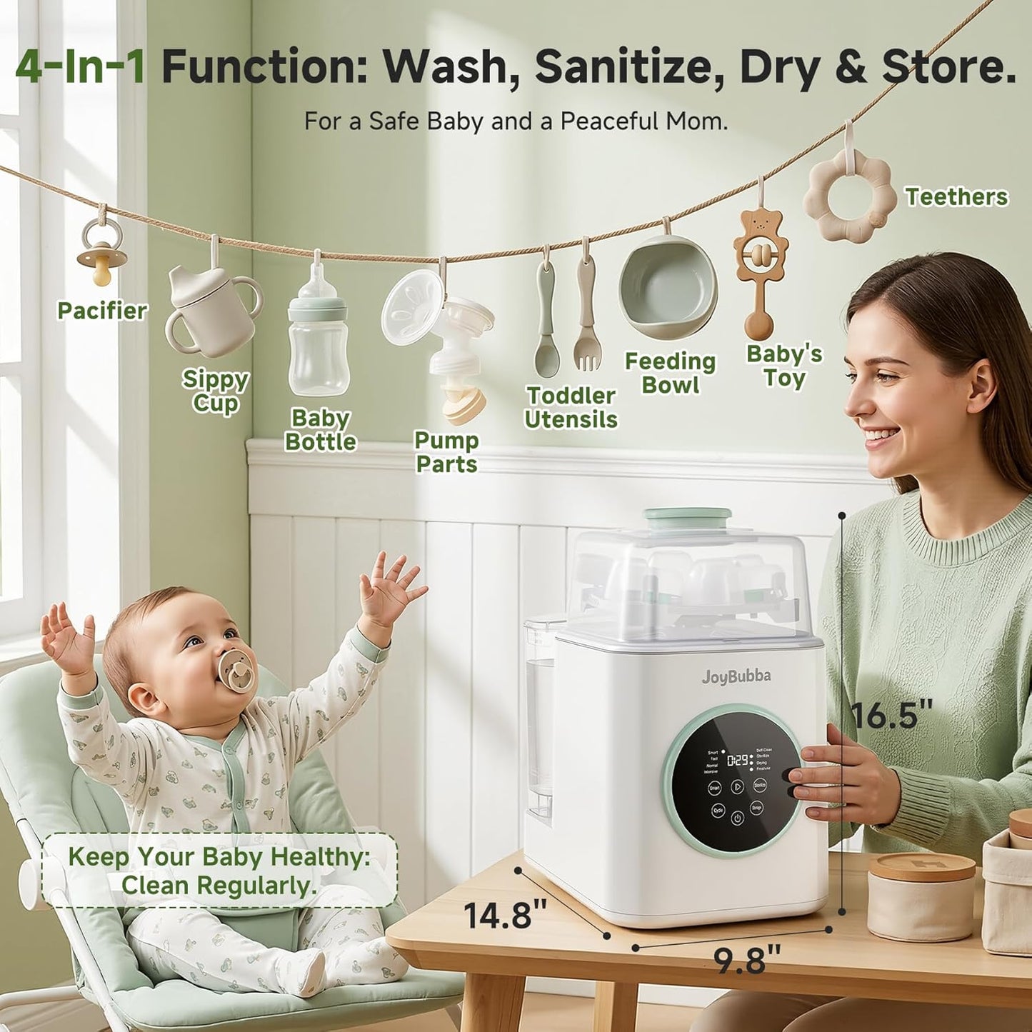 Bottle Washer, Sterilizer & Dryer – 19-Min Fast Cleaning, All-in-One Machine for Baby Bottles, Pump Parts & Feeding Accessories with 3 High-Temp Sterilization Modes, 60 Cleaning Tablets.