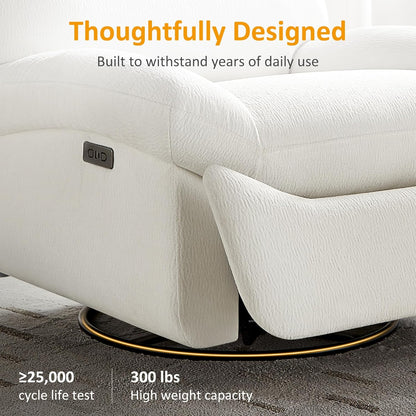 VANOMi Power Recliner Chair with USB & Type-C Charging, 270° Swivel Glider Rocker, Electric Nursery Recliner for Living Room, Bedroom, and Office, White