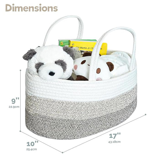 luxury little Diaper Caddy Organizer, Large Cotton Rope Nursery Baby Basket, Changing Table Organizer for Baby Diaper Storage, Portable Car Organizer Removable Divider (Gradient Brown, Extra Large)