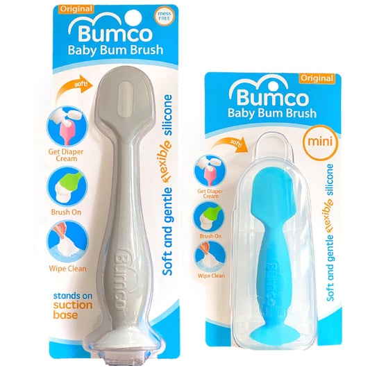 Bumco Baby Bum Brush - BPA-Free Diaper Cream Spatula with Suction Cup Base, Soft & Flexible Silicone, Wipe-Clean, Mom-Invented Diaper Bag Essentials (Gray)