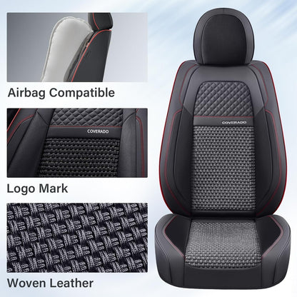 Coverado Leather Seat Covers for Car, Waterproof Car Seat Covers Full Set, 2 in 1 Conversions Car Seat Cover Protector Car Accessories Universal Fit for Most Cars SUVs and Trucks Beige