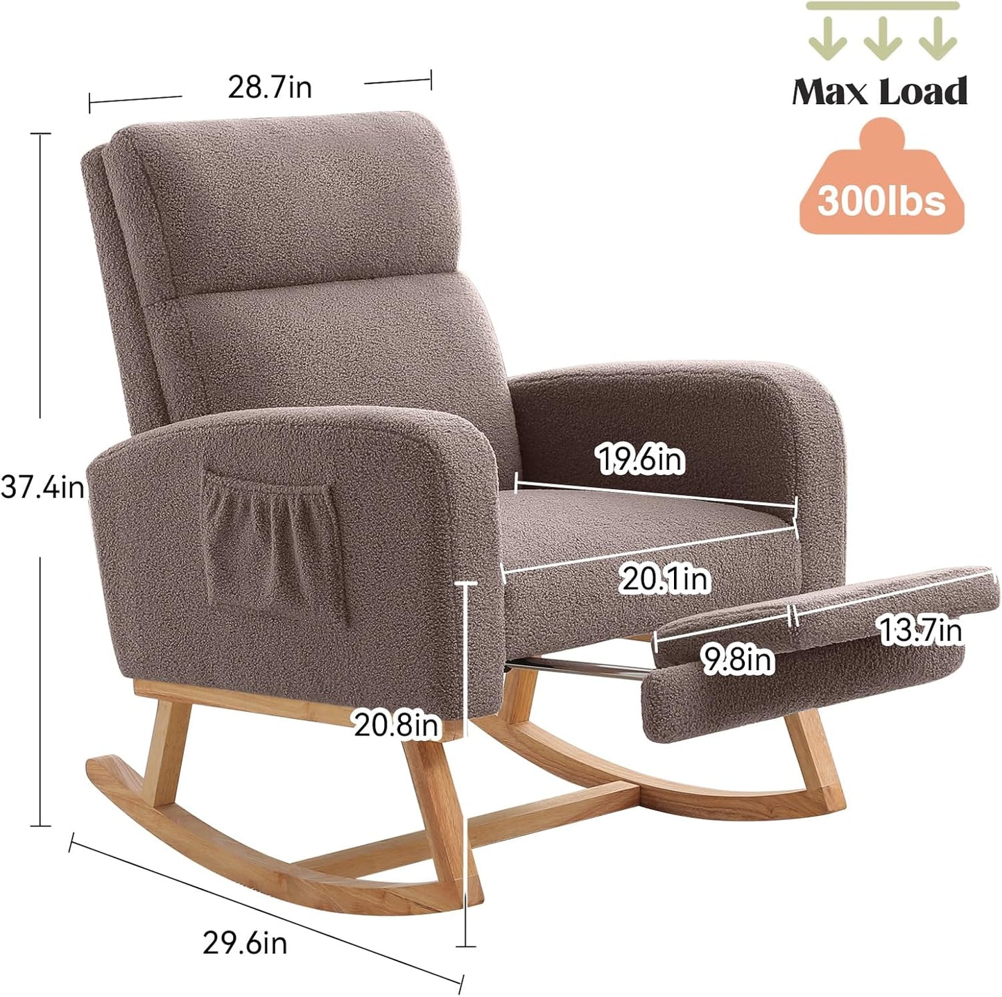 HCHAIRH Rocking Chair Nursery, Nursing Rocking Chairs with Foot Rest for Mom Nursery, Glider Rocker Chair with Footrest and High Backrest for Living Room, Bedroom, Beige