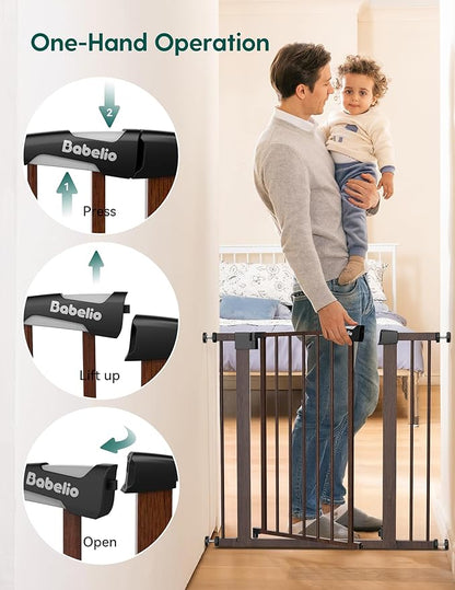 Babelio Metal Auto Close Baby Gate PressGuard, 29"-55" Extra Wide Pet Gate for The House and Doorways, Pressure Mounted Walk Thru Child Gate with Door, Black Wood Pattern, 30" Tall