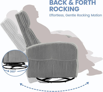Yaheetech 360° Swivel Glider Chair for Nursery, Rocking Chair Nursing Chair with Side Pockets, Corduroy Glider for Living Room with High Back Beige