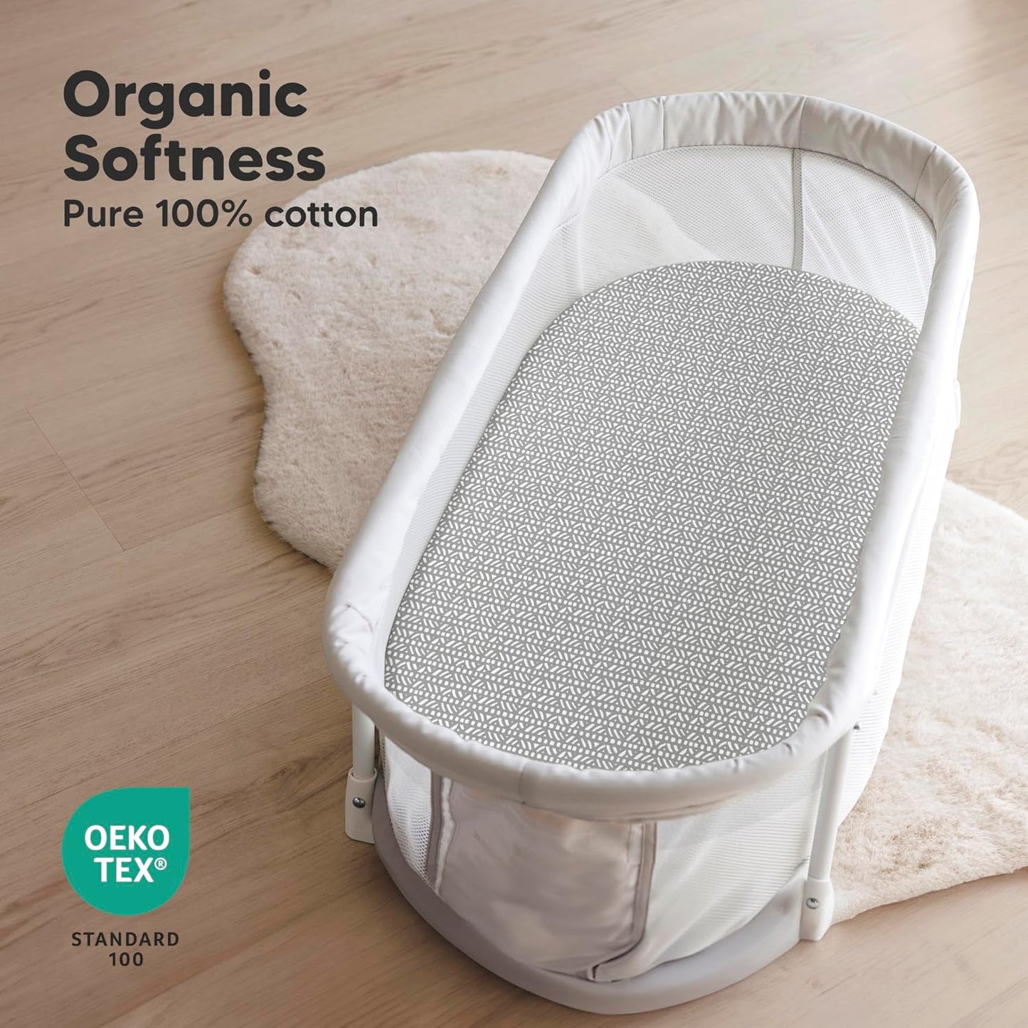 2-Pack Organic Bassinet Sheets for Girls, Boys - 100% Cotton Bassinet Mattress Sheets Compatible with Halo Bassinest Swivel Sleeper, Graco, Baby Delight, Chicco, Unisex Fitted Bassinet Sheets (Elly)