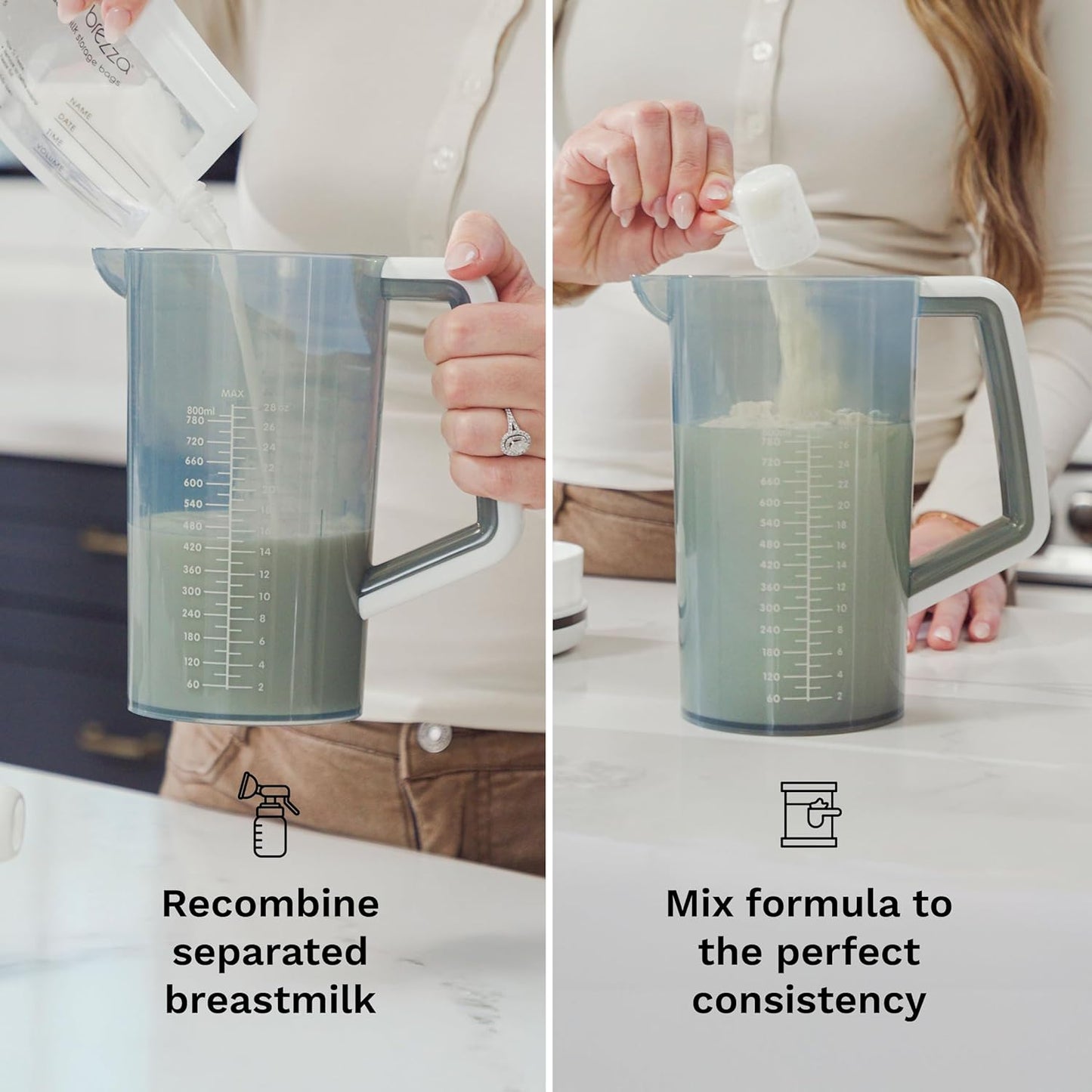 Baby Brezza Breastmilk and Formula One Step Mixer Pitcher - Large Capacity, Store 28oz at Once - Portable for Travel
