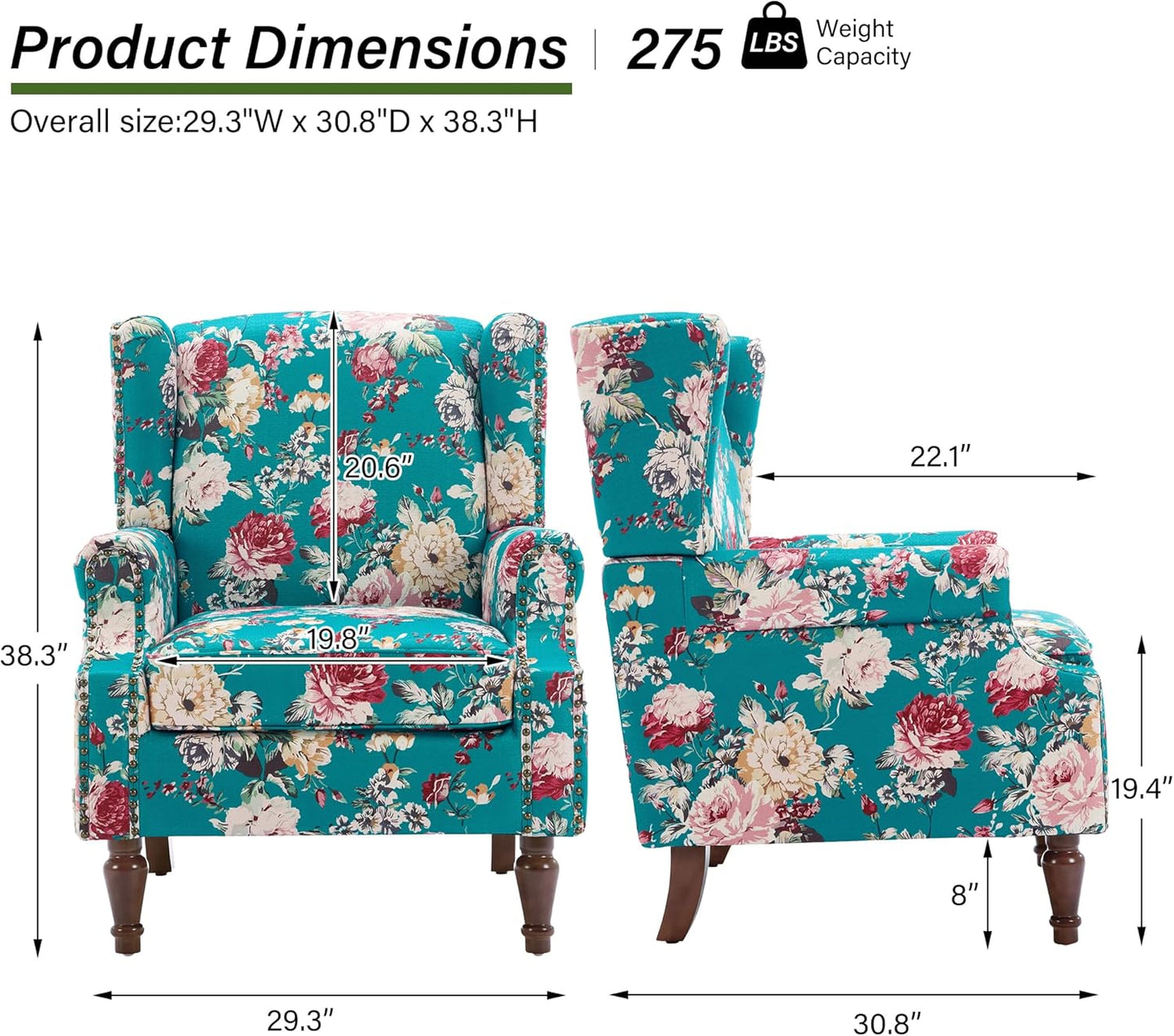 Swivel Rocker Recliner Chair, Manual Nursery Glider Recliner, Floral Fabric Wingback Accent Chair with Adjustable Backrest & Footrest for Small Spaces Living Room Bedroom (Plants Floral, Set of 1)
