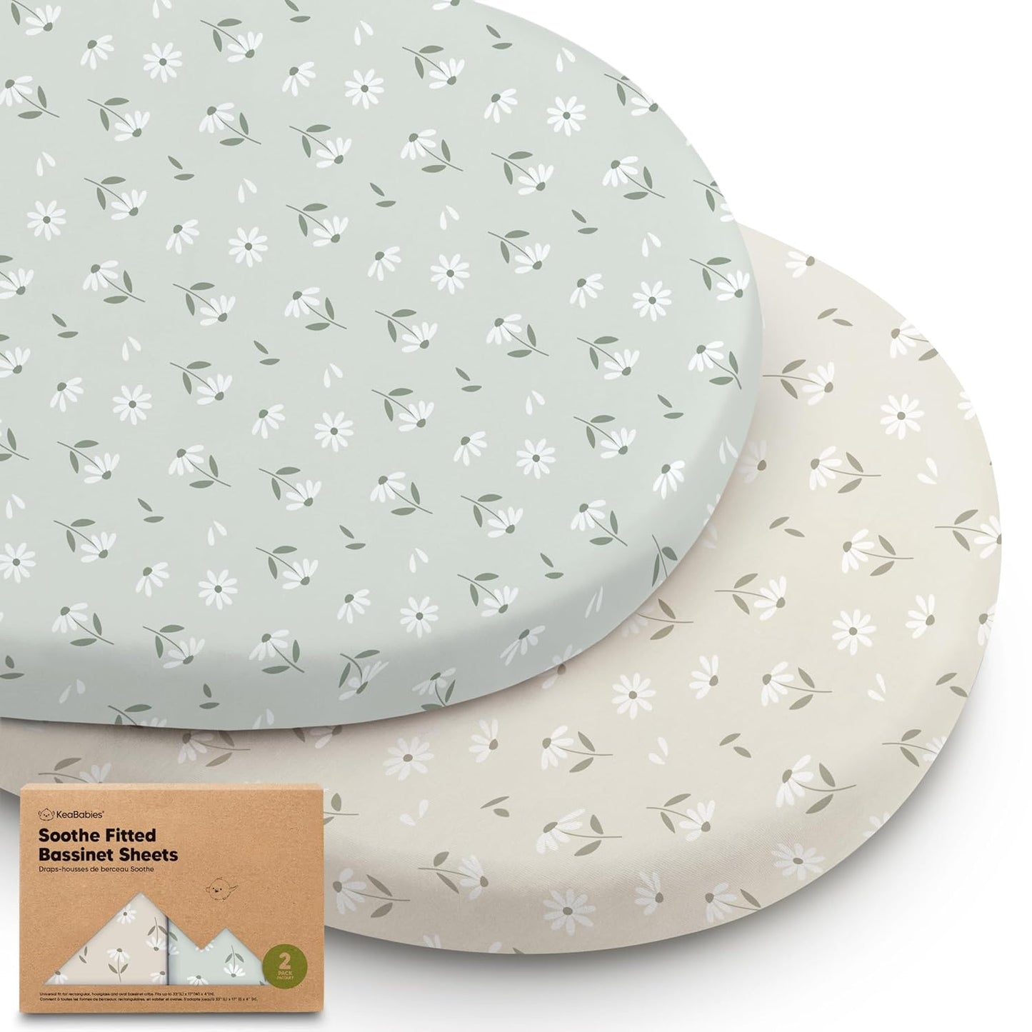 2-Pack Organic Bassinet Sheets for Girls, Boys - 100% Cotton Bassinet Mattress Sheets Compatible with Halo Bassinest Swivel Sleeper, Graco, Baby Delight, Chicco, Unisex Fitted Bassinet Sheets (Elly)