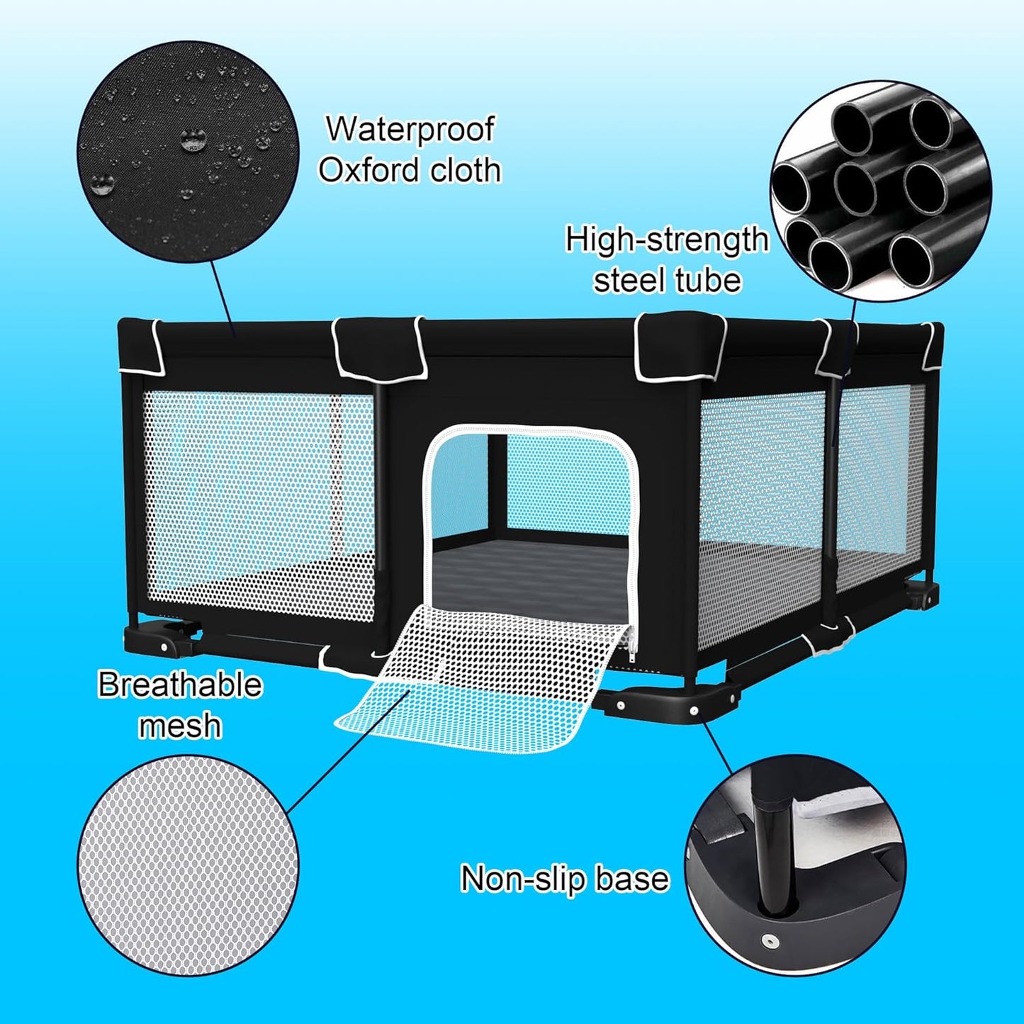 Grobeybees Playpen for Babies and Toddlers, Small Baby Playpen, Playard with Bag, Indoor & Outdoor Play Pen, Sturdy Safety Baby Play Yard with Soft Breathable Mesh(Black, 36x36 inches)