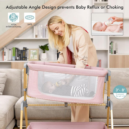 TotRun Bassinet Bedside Sleeper, Rocking Bassinets with Comfy Mattress and Wheels for Newborn, 5-Height Adjustable (Black)