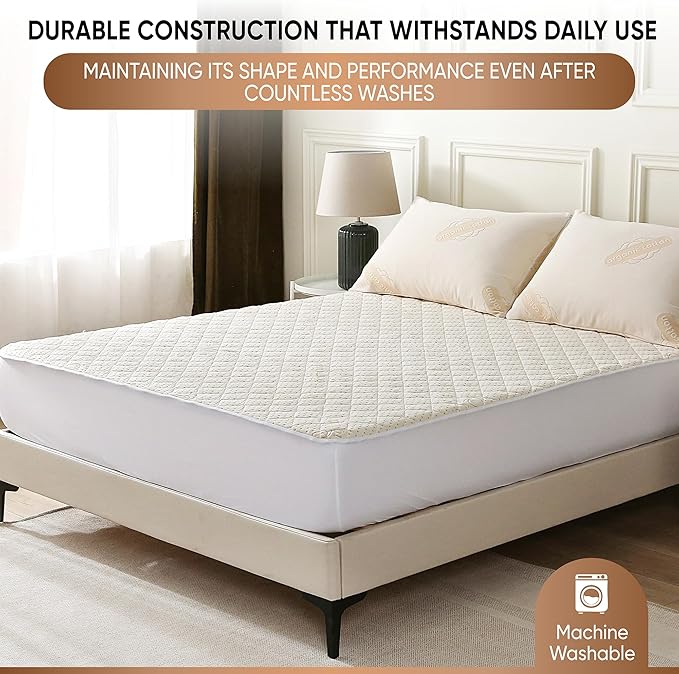 Luxury Quilted Organic Cotton Mattress Protector Queen Size - Premium 380 GSM Waterproof & Breathable Pad - Deep Pocket Fitted Cover - Soft & Silent Protection