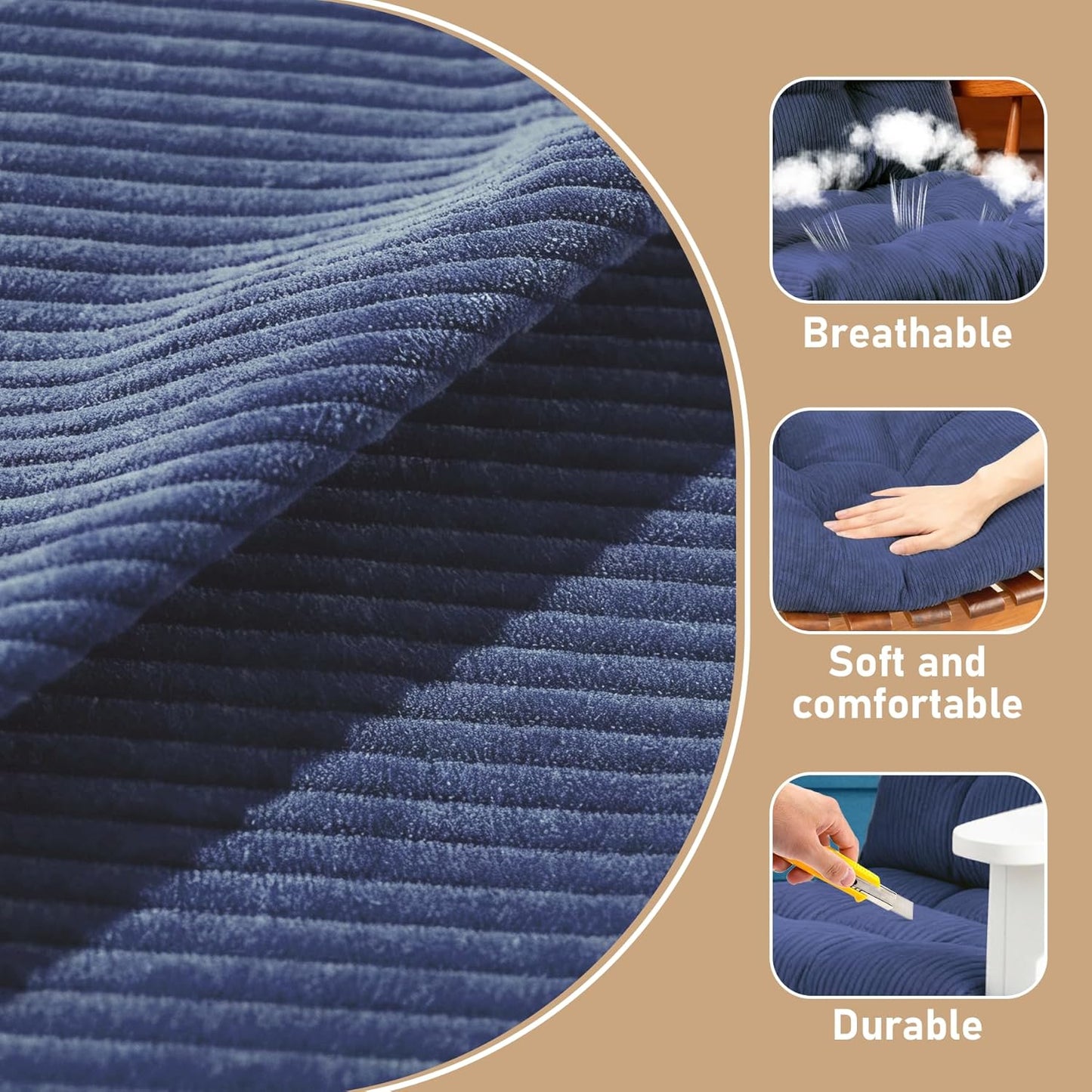Rocking Chair Cushion with Ties Non-Slip Outdoor Rocking Chair Cushion Set Waterproof Fade-Resistant Porch Garden Patio Glider Rocker Cushions
