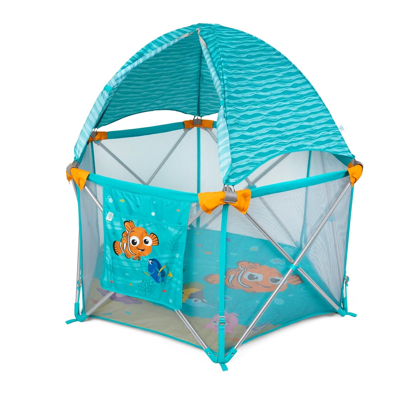 Summer Infant Pop ‘N Play Deluxe Ultimate Playard, Aqua Splash - Full Coverage Indoor/Outdoor Portable Play Pen with Fast, Easy and Compact Fold