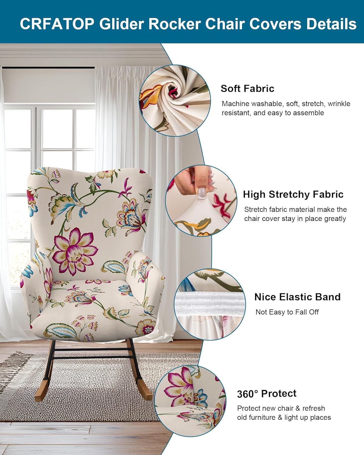 CRFATOP Jacquard 1 PC Nursery Rocking Chair Recliner Covers Upholstered Glider Rocker Banquet Armchair Slipcover Stretch Accent Chairs Furniture Protector for Living Room Bedroom Offices,Green