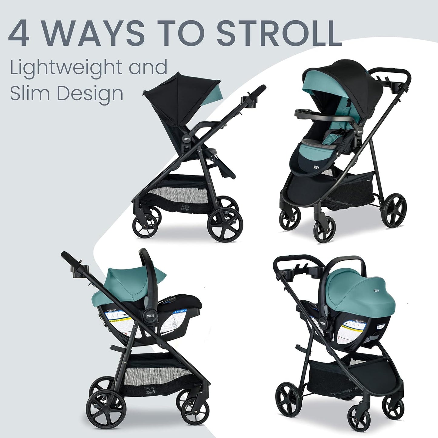 Britax Brook+ Modular Baby Stroller, Ultra-Lightweight Infant and Toddler Stroller with SafeWash Insert and 4 Ways to Stroll, Graphite Onyx