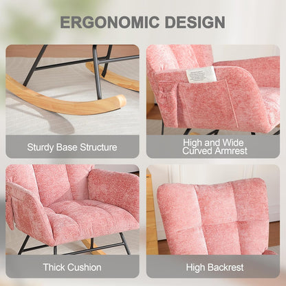 Rocking Chair Nursery with Airbag, Comfy Modern Nursery Rocking Reading Chair indoor with Footrest, Cozy Upholstered Glider Rocker Chairs for Living Room Bedroom Offices(Chenille, Dark Grey)