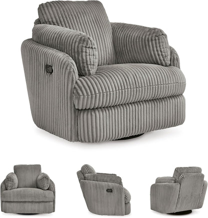 Signature Design by Ashley Tie-Breaker Cozy Contemporary Manual Press-Back Swivel Glider Rocker Recliner with 2 Bolster Pillows and Hidden Storage, White