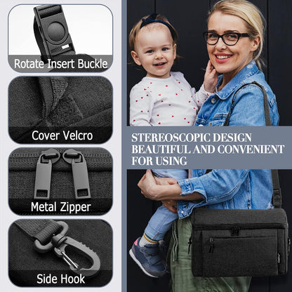 Universal Baby Stroller Organizer Large Space with Insulated Cup Holder Detachable Diaper Bag Adjustable Shoulder Strap Fits All Strollers (grey)