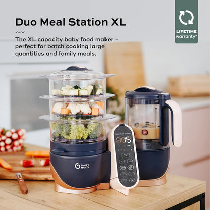 Babymoov Duo Meal Station XL, 6 in 1 Food Processor with Steamer, Multi-Speed Blender, Warmer, Defroster & Sterilizer (Nutritionist Approved), pink