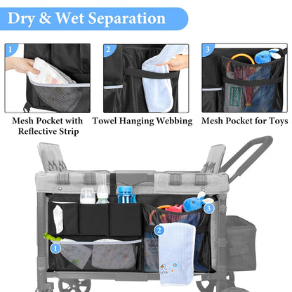 HODRANT Stroller Wagon Cargo Net, Stroller Wagon Accessories Organizer Compatible with WONDERFOLD All W-Series Models, Large Capacity Mesh Cargo Storage Net with Sorting Pockets for Dry Wet Separation