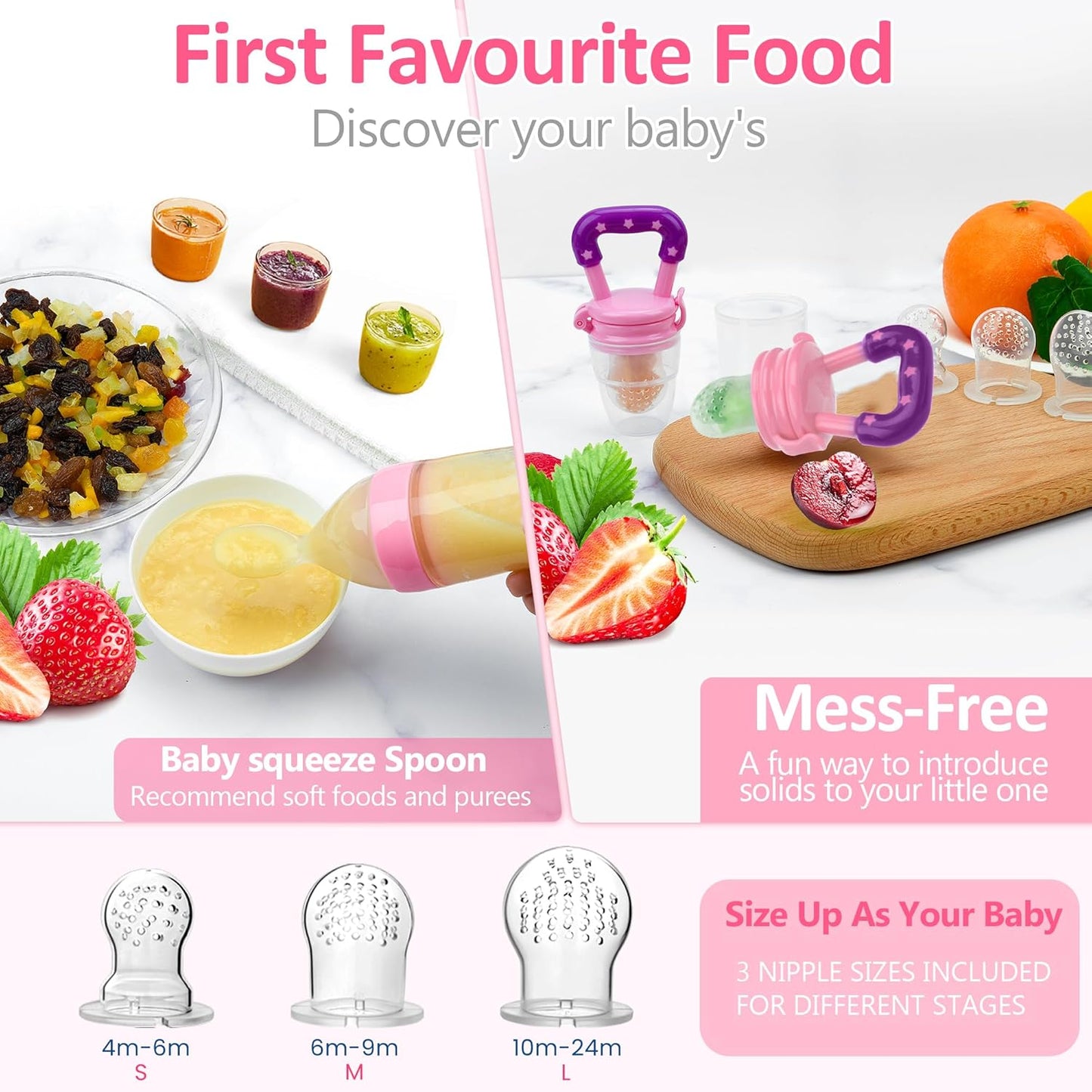 WAJIAYON Baby Fruit Feeder Pacifier | Infant Food Feeder Pacifier & Food Dispensing Spoon | Fresh Fruit Teethers for Babies | Silicone Feeder Baby,Mesh teethers for Babies Gifts for Boys and Girls