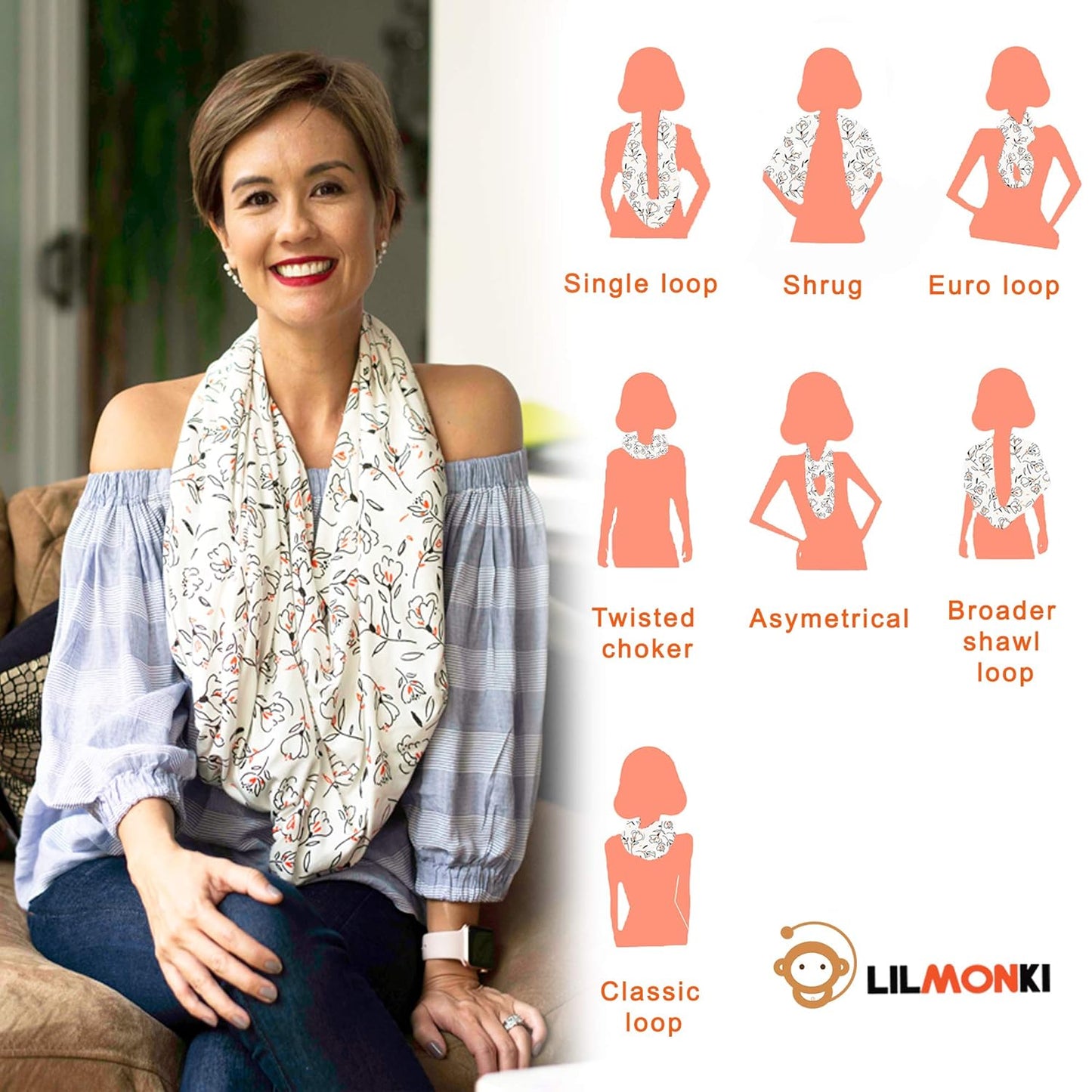 Lilmonki Nursing Scarf Multi-Use - Breathable Car Seat, Stroller, and Cart Cover for Babies - Colorful Tulip Print - Bandana Bib, Pouch & Nursing Pads Included