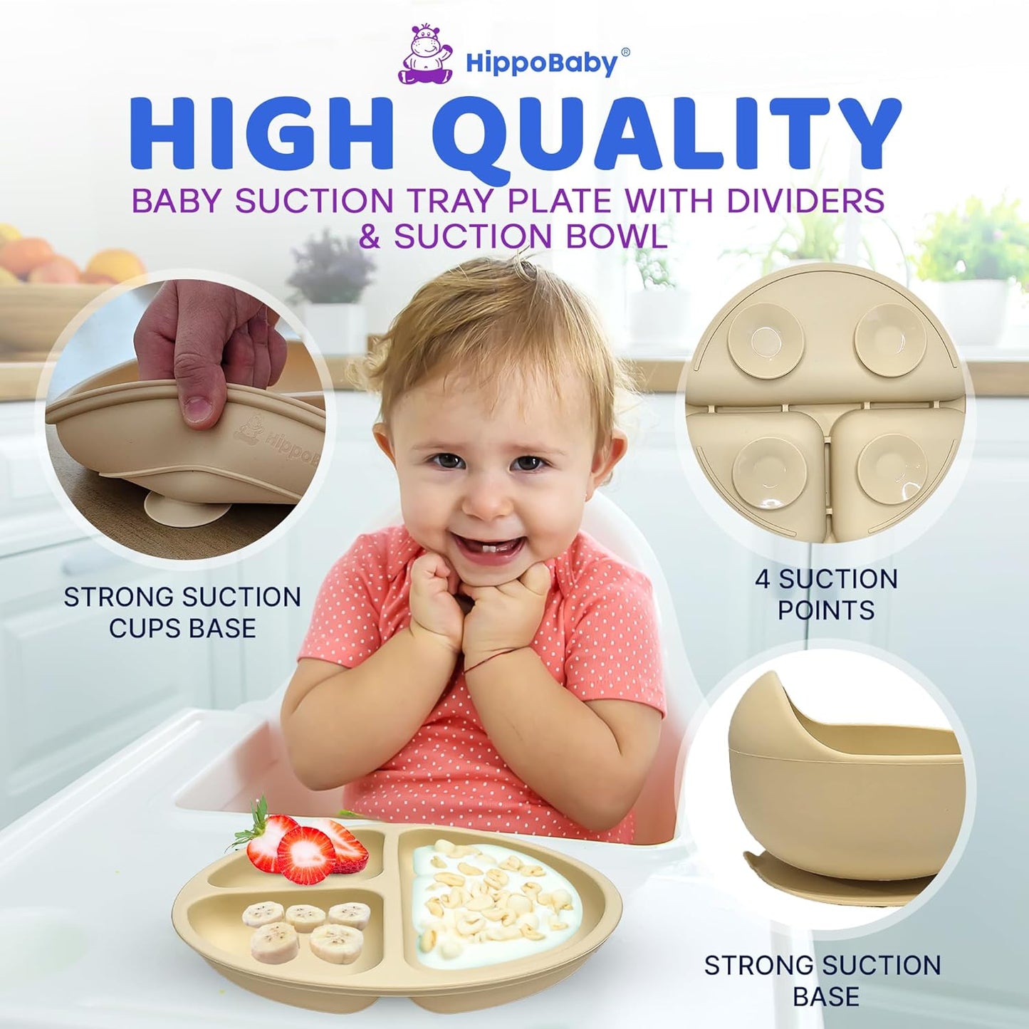 HippoBaby Baby Led Weaning Supplies | 10 Piece Silicone Baby Feeding Set | Baby Toddler Bib Cup Divided Plate and Bowl Self Feeding Spoons Dish Set | Baby Utensils | Toddler Feeding Supplies (Sky)