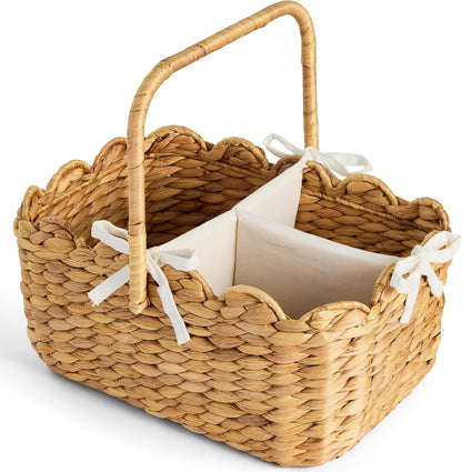 Best Choice Products Baby Diaper Caddy Organizer, Large Portable Handmade Nursery Basket w/Removable Divider & Handles, Handwoven Changing Table Storage Bin for Nursery Organization - Chestnut