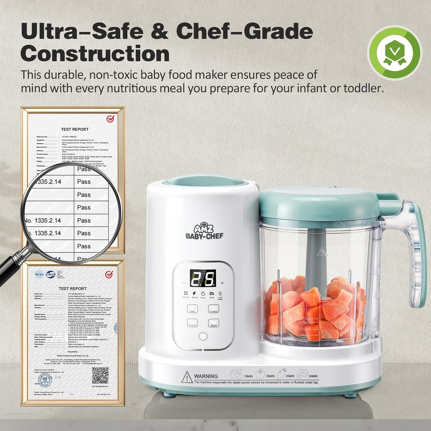 Baby Food Maker Pro Steamer Blender: 4 in 1 Auto Steam Blend and Puree Maker with Self-Clean for Healthy Baby and Toddler Meal Prep - BPA-Free White+Green