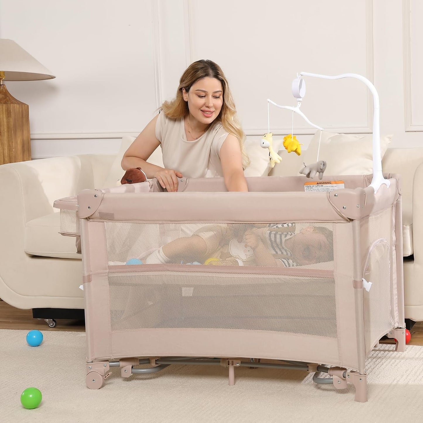 4 in 1 Pack and Play, Portable Travel Baby Bassinet, Foldable Travel Playard Playpen for Toddler, Bedside Crib Sleeper, Diaper Changer Table, Baby Playard for Newborn (Black)
