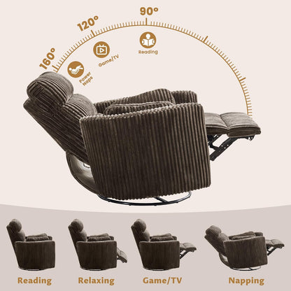 GRAINELL Oversize Power Swivel Recliner, 40in Wide Electric Glider Rocking Chair with Headrest Adjustment, USB Port, 270° Swivel, Rock 30° – for Living Room, Nursery, Black (5" 7' to 6" 1' Height)