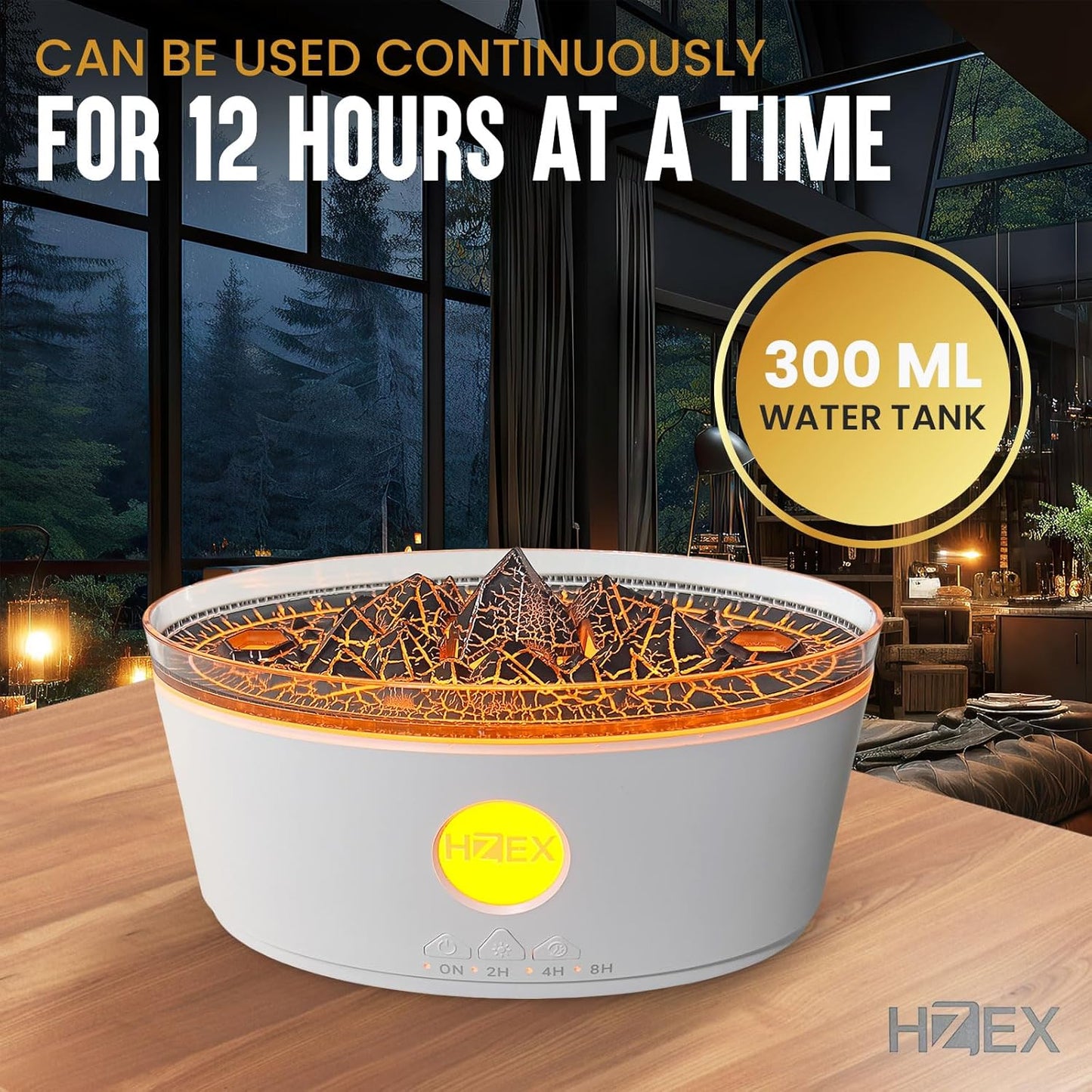 HZEX 2-in-1 300ml Ultrasonic Essential Oil Diffuser Humidifier, Lava Rock Design, w/Auto Safety-Shutoff, Remote Control, LED Lights, Quiet Long-Lasting Scent Diffuser for Bedroom Home Nursery Office