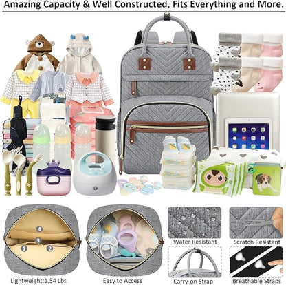 Tenot Diaper Bag Backpack Tote with Insulated Pockets for Men Baby Boys Girls Newborn Unisex Tactical Large Capacity, Multifunctional Waterproof Grey