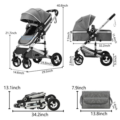 Kinder King 2 in 1 Convertible Baby Stroller, Folding High Landscape Infant Carriage, Newborn Reversible Pram, Adjustable Canopy, Diaper Bag, Pink