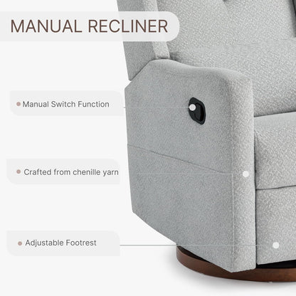 KISLOT Upholstered Recliner Swivel Glider Nursery Chair Reclining Performance Fabric Rocker with Wood Base,Boucle,Moss Green