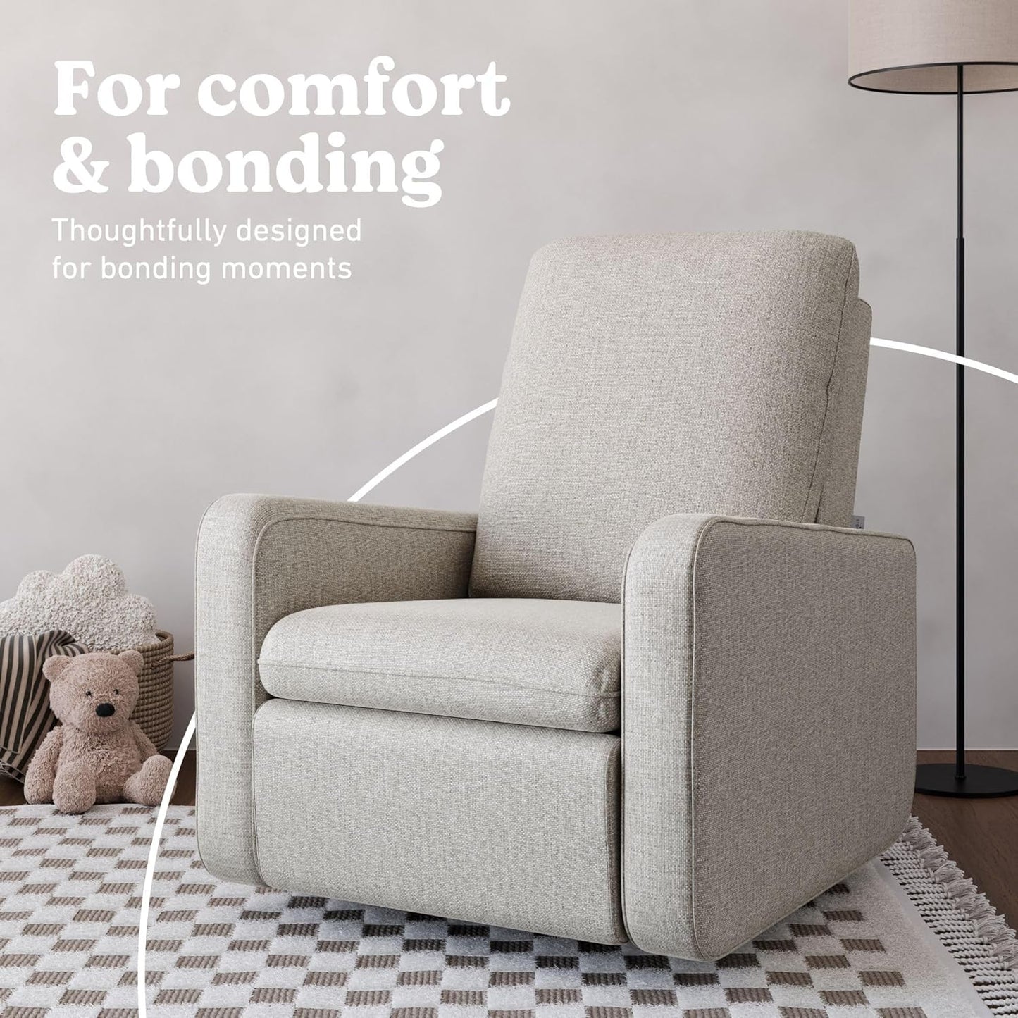 Graco Teddi Power Recliner Swivel Glider, Electronic Power Recline, Oeko-TEX 100 Certified, USB-A & USB-C Charger, Premium Cushioning & Comfort – (Ivory Basketweave)