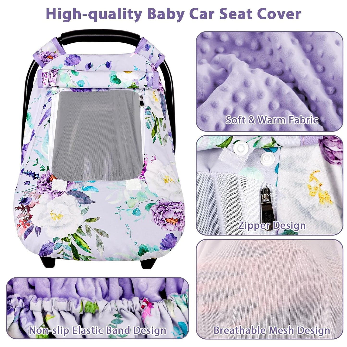 Car Seat Cover Baby Girl, Warm Winter Carseat Cover for Baby, Kick-Proof Infant Car Seat Cover with Peep Window, Windproof & Cozy, Pink Rainbow