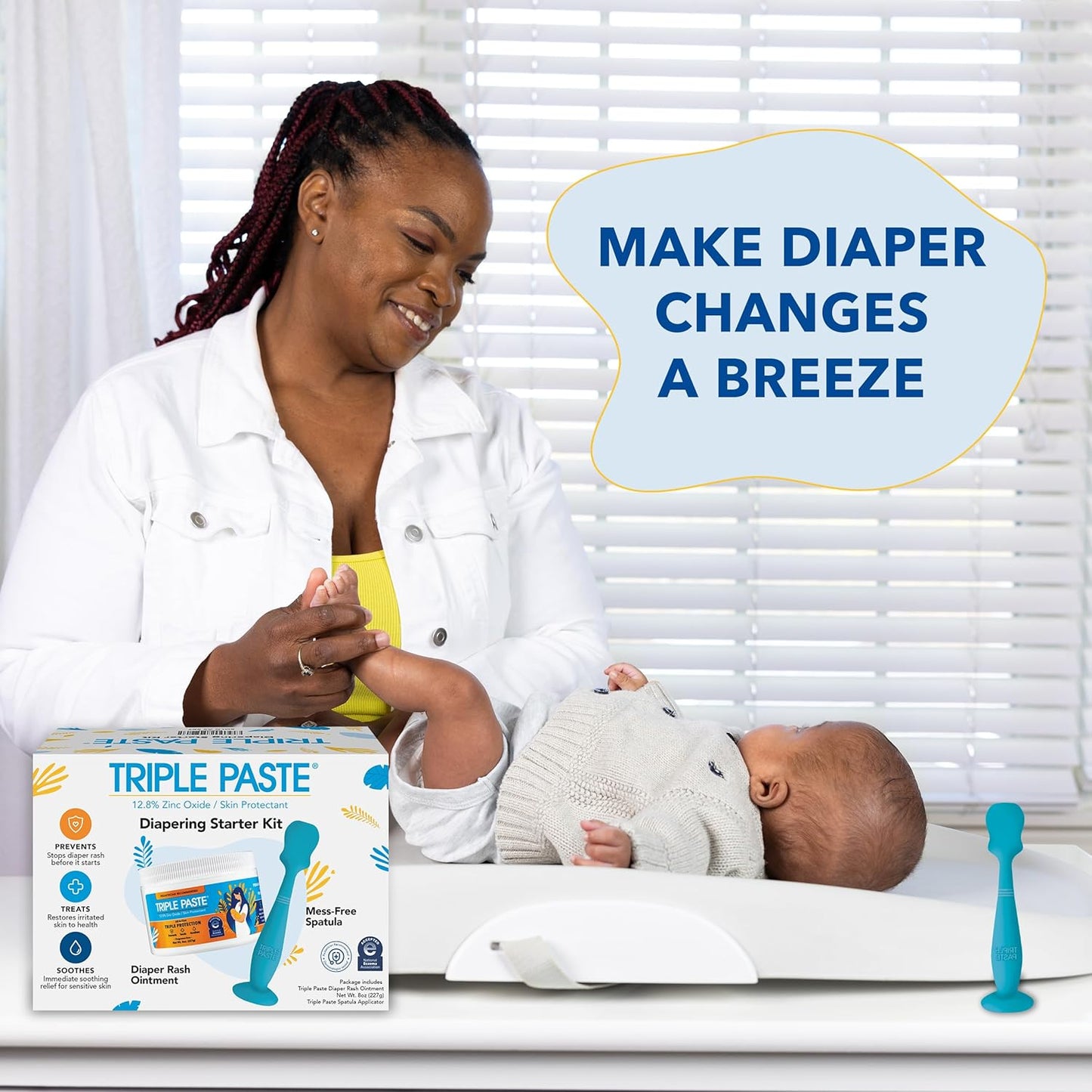 Triple Paste Diaper Rash Cream for Baby - 8 Oz Tub – Zinc Oxide Ointment Treats, Soothes & Prevents Diaper Rash, Pediatrician-Recommended Hypoallergenic Formula, Baby Essentials for Daily & Overnight