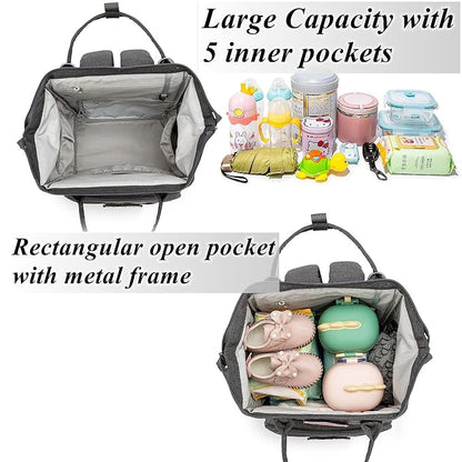 Diaper Bag Backpack for Dad and Mom with USB Charging Port Stroller Straps and Insulated Pocket,army military Travel Nappy Backpack (Dark Grey)