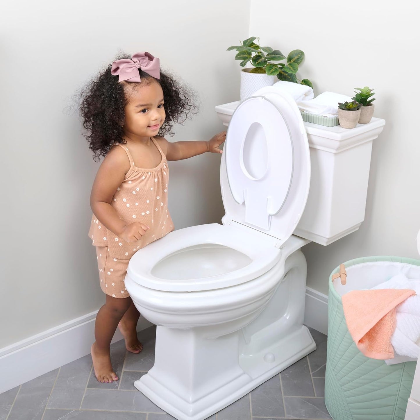 Ingenuity Ready Set Go Potty Training Toilet, Removable Bowl, Non-Skid Bottom, Wide Stable Base, Age 18 Months & Up, White & Grey
