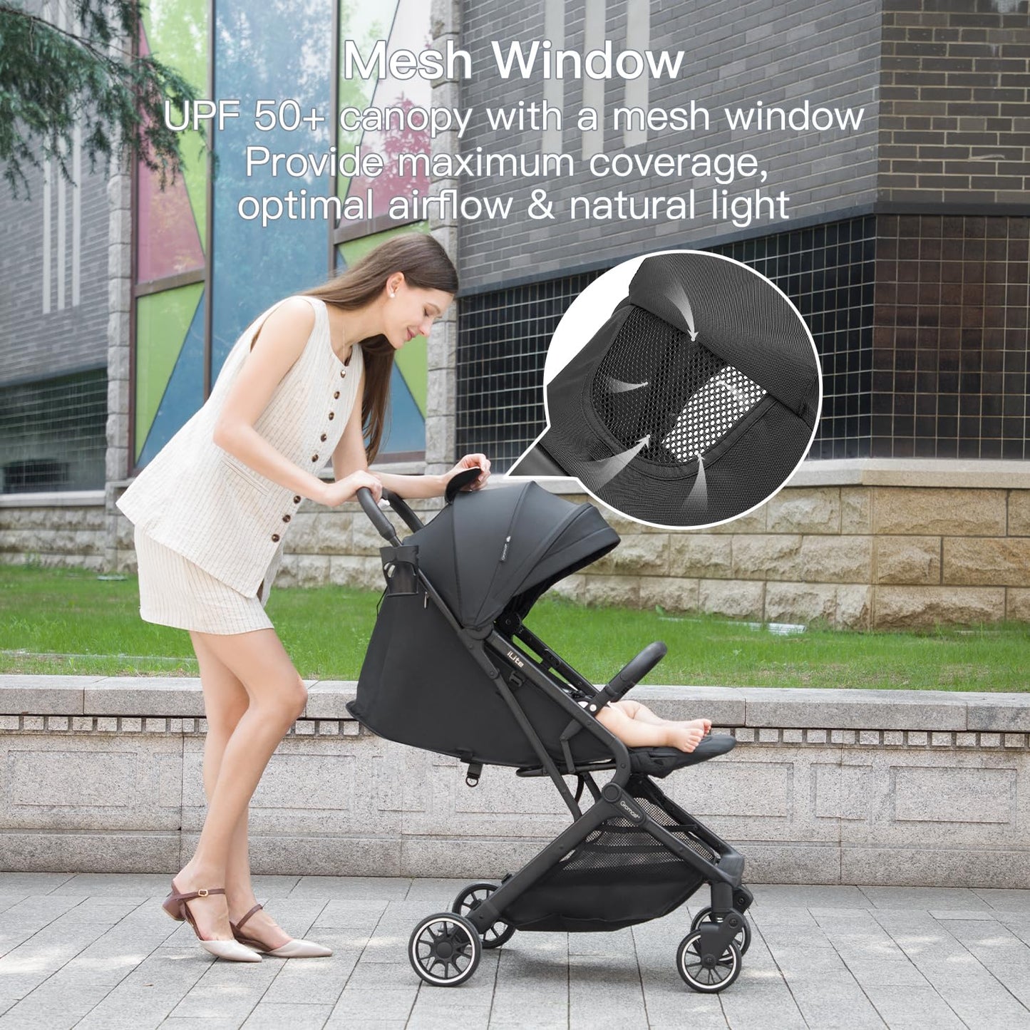 Gromast Compact Fold Baby Stroller, Lightweight Travel Toddler Stroller with One-Click Fold, Extendable UPF50+ Canopy, Cup Holder, UV Protected and Waterproof, One-Hand Folding - Blue