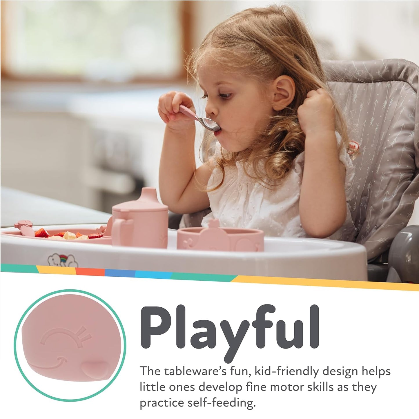 Nuby Animal Friend Silicone Round Bowl - Toddler Bowl - 6+ Months - Pink Whale Bowl