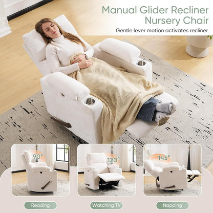 Rocking Chair Nursery with Adjustable Armrest for Breastfeeding, Glider Recliner Nursery Chair with Massage and Heat, Power Swivel Rocker Recliner with Adjustable Headrest, Corduroy, Beige